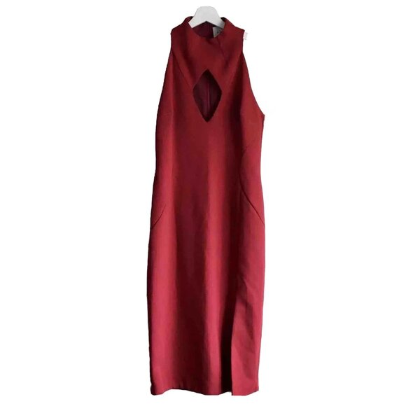 N/Nicholas Ponti Diamond Cut-Out Sleeveless Scuba Midi Cocktail Dress Red Size 6 - Picture 3 of 10